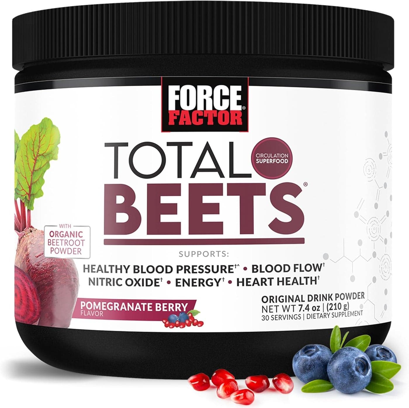Force Factor Total Beets Drink Mix Superfood Powder with Nitrates to Support Circulation Blood Flow Nitric Oxide Energy Endurance and Stamina Cardiovascular Heart Health Supplement 30 Servings