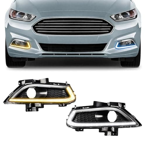 Fancemot LED Front Bumper Fog Lights White Daytime Running Lights (DRL) Amber Turn Signal Lights Blue Low Beam Lights Compatible with 2013-2016 Ford Fusion