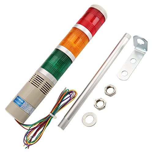 Baomain Industrial Signal Light Column LED Alarm Round Tower Light Indicator Flash Light Warning Light LTA-502WJ Buzzer Red Green Yellow DC 12V