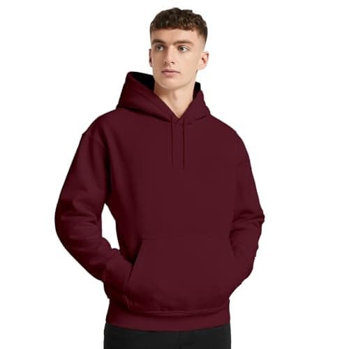NOBERO Men's Cotton Blend Neck Hooded Oversized Fit Sweatshirt (1M-TWHO-R0041_Maroon (3XL)