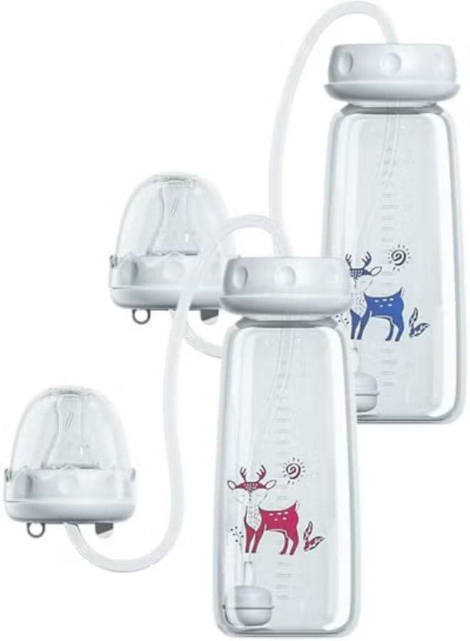 240ml Anti-Colic Babys Bottle - 2 Pack Hands-Free Nursing System with Tube Straw | Adjustable Flow Milk Bottle with Slow Flow Breast-Like Teat for Natural Latch | Infant Feeding Essentiales