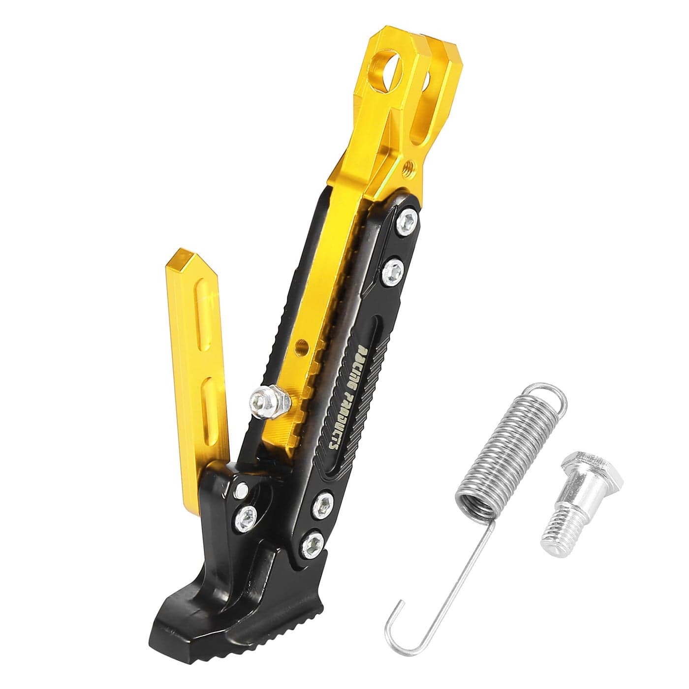 Motoforti Motorcycle Kickstand Side Support Stand Adjust Holder Set CNC Aluminum Alloy Foot Side Stand Black Gold Tone
