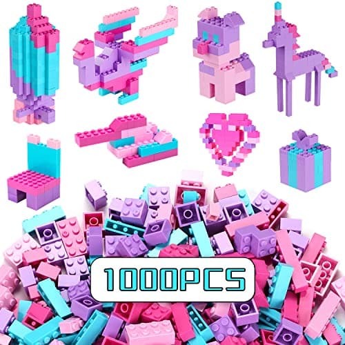Reenwee Building Bricks SetClassic Colors Building Blocks ToysCompatible with All Major BrandsBirthday Gift for Kids PinkPurple 1000PCS