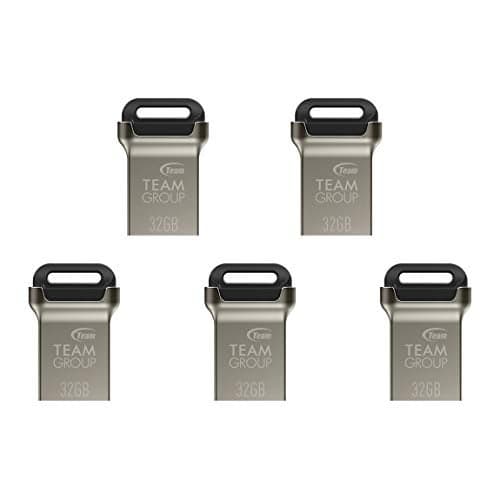 TEAMGROUP C162 32GB 5 Pack USB 3.2 Gen 1 USB 3.1/3.0 Mini Fits Metal Read 100MB/s Flash Thumb Drive External Data Storage Memory Stick Compatible with Computer/Laptop Black TC162332GB21