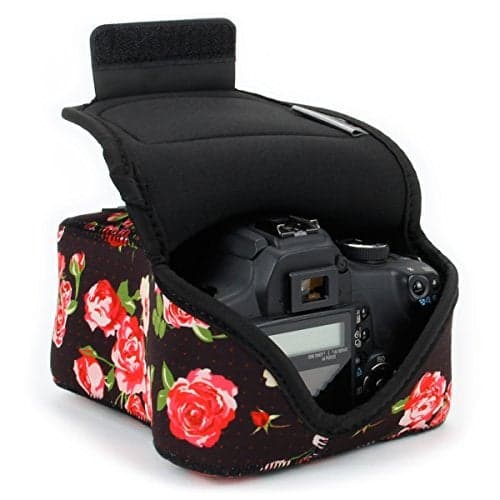 USA Gear Mirrorless Camera Sleeve - Neoprene Protection, Belt Loop, Accessory Pocket - Fits up to 6.25 x 3 x 6.5 in - Compatible with Canon Sony Nikon Fujifilm (Floral)