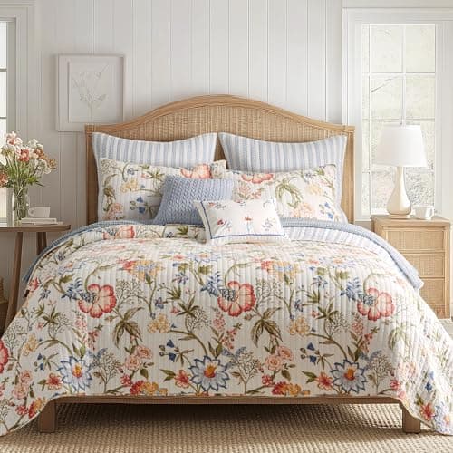 Levtex Home - Maileen Quilt Set - Full/Queen Quilt and Two Standard Shams - Floral - Bright Multi Color - Quilt (88x92in.) and Shams (20x26in.) - Reversible - Cotton