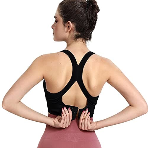 PLUMBURY Women Nylon Padded Sports Bra for Gym, Yoga, (Size M to XL) (M, Black183)