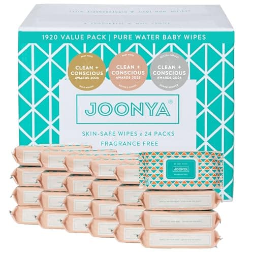 JOONYA Unscented Baby Wipes — Plant-Based, Fragrance-Free Bulk Diaper Wipes | Hypoallergenic, Non-Toxic & Biodegradable Wet Wipes for Sensitive Newborn Skin | 24 Packs of 80 (1,920 Total)