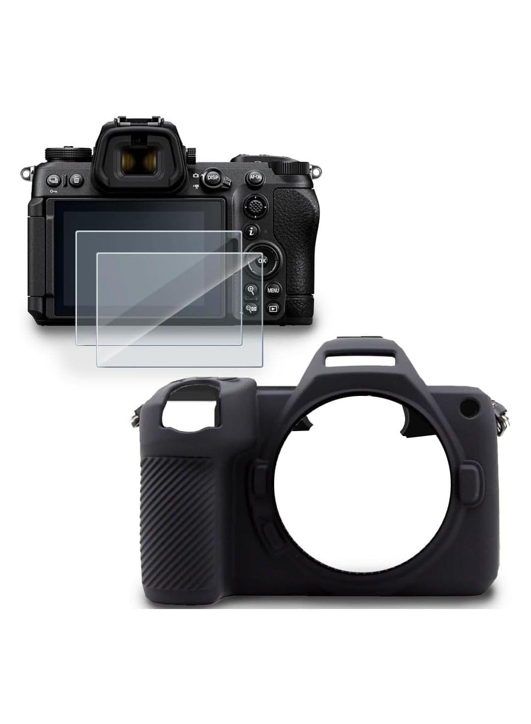 Screen Protector (2+1Pack) for Nikon Z6 III camera, tempered glass film scratch-resistant HD and soft silicone case