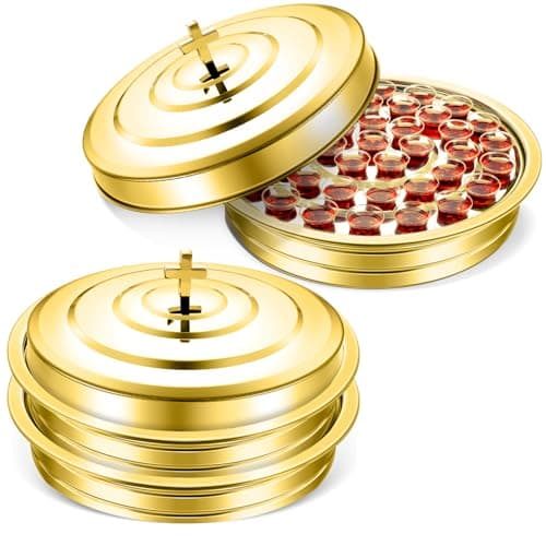 Jingmore Communion 2 Trays with Lid Christmas Holy Wine Serving Trays House up 80 Cups Stacking Stainless Steel Churches Ware Wine Bread Christmas Party Supplies (Gold)