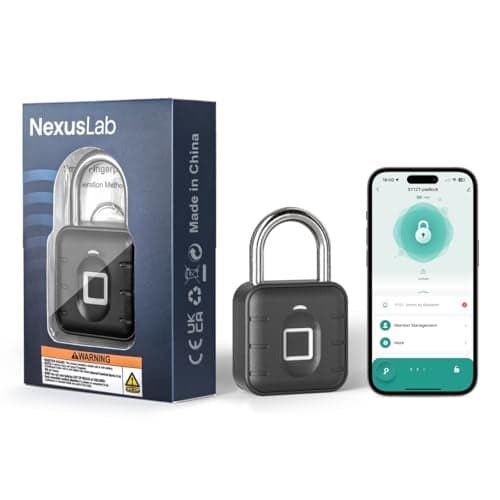 NexusLab Smart Fingerprint Padlock with TUYA App Control, IP67 Waterproof, 10 Fingerprints, Stainless Steel Shackle for Travel, Gym Locker & Outdoor Gatres