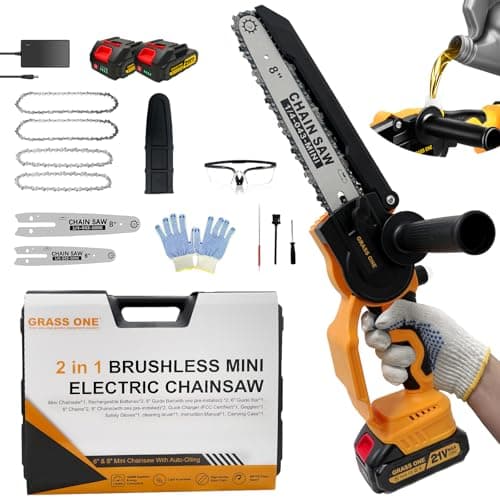 Mini Chainsaw, 8 inch & 6 Inch Portable Electric Chainsaw, 2026 Upgrade, Small handled Chain saw Cordless with 2 Batteries & Auto Oiler for Trees Branches, Garden, Yard, Power Gifts for Men Dad Mom