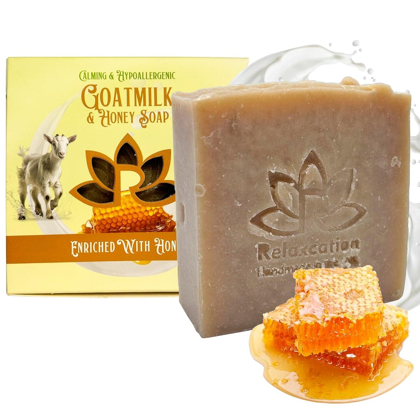 Relaxcation 100 Natural Goat Milk Soap Bar with Real Raw HONEY and GOAT MILK Mild and Soft Cold Process Soap Bar Handmade in USA Goat Milk and Honey