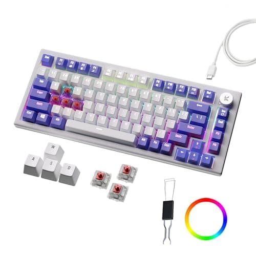 Kreo Hive 75 Mechanical Gaming Keyboard with Per-Key RGB Backlight, Hot-Swappable Switches, Anti-Ghosting Keys and Detachable USB-C Cable (Red Switch, White Purple)