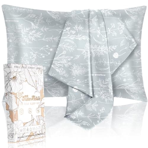 Miss Adola 2 Pack Mulberry Silk Pillow Case for Hair and Skin 19 Momme Standard 26x20 Floral Plants Sage Green Silk Pillowcase Soft Smooth Silk Pillowcase Sleeping for Moms Women