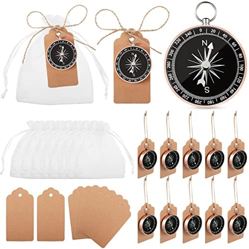 TaoBary 60 Pcs Compasses Gifts Wedding Party Favors Set, 2026 Mini Compass Souvenir Nautical with Kraft Tags and Organza Bag for Guests Birthday Nautical Travel Party Souvenir Gift(Rose Gold)