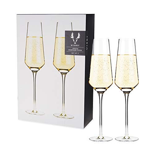 Viski Raye Crystal Angled Champagne Flutes, Elegant Crystal Clear Champagne Glasses Gift Set for Sparkling Wine, Prosecco, Mocktails, Housewarming, Wedding Gifts, Home Bar, 8 oz, Set of 2