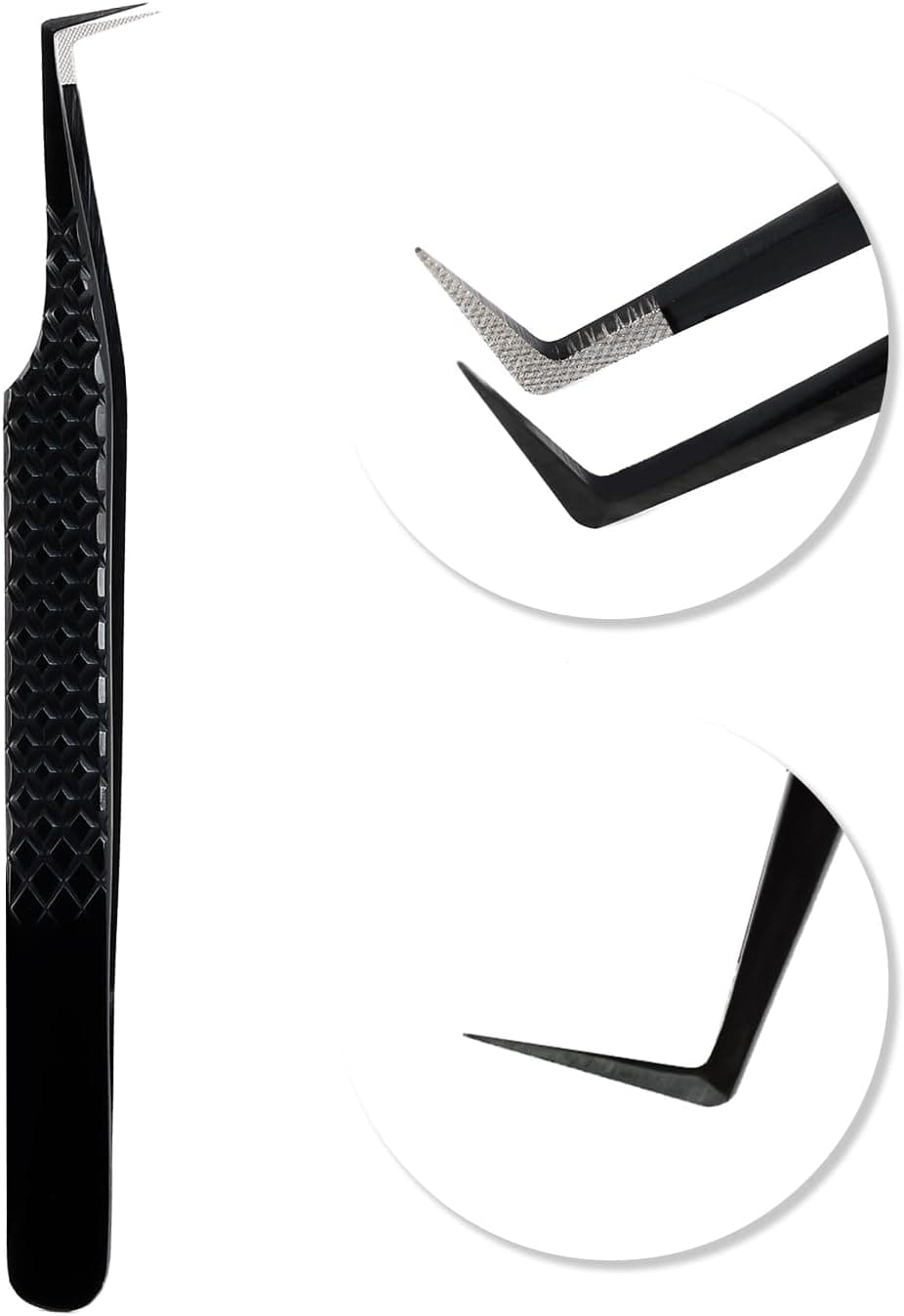VAVALASH Lash Tweezers for Eyelash Extensions, Fiber Tip Diamond Grip 90 Degree Tweezers for Lash Extension,Professional Precision Black Lash Tweezers for Volume & Classic Lashes (90 Degree Tweezers)