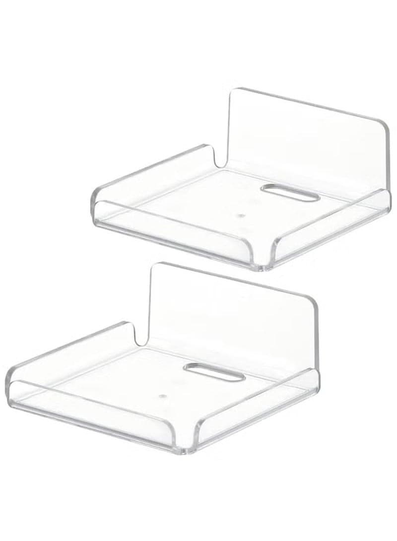 Acrylic Small Wall Shelf Set of 2 for Security Cameras, Speakers, Baby Monitors, Floating Shelves Easy to Install No Drill (Clear)