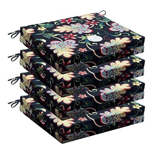 Wellsin Outdoor Chair Cushions for Patio Furniture - Outdoor Cushions for Chairs - Water Resistant Patio Chair Cushions Set of 4, 18.5"X16"X3", Flower Black