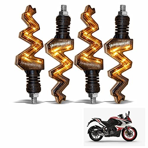 Asryd Snake Style Zig-Zag Bike Turn Signal Led Indicators Amber Color Running Light with Blue DRL- Waterproof (Amber-Blue) For Bajaj Pulsar RS 200 (Set of 4 Pcs)