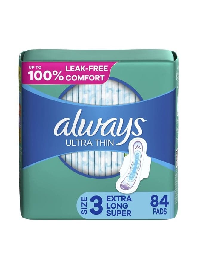 Ultra Thin Feminine Pads For Women, Size 3 Extra Heavy Long Absorbency, Multipack, With Wings, Unscented, 28 Count (Pack of 3)