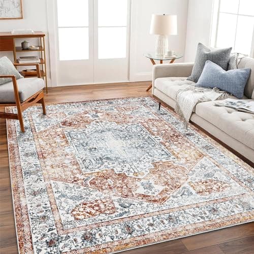 CHAMPLANT 5x7 Washable Area Rug Vintage Traditional Floor Cover Foldable Thin Rug Retro Kitchen Accent Rug Indoor Distressed Non Slip Carpet Floral Print Mat Bedroom Living Room Bathroom