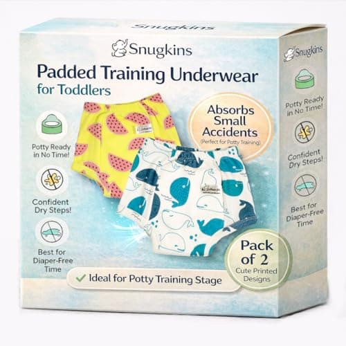 SNUGKINS Snug Potty Training Pull-up Pants for Babies/Toddlers/Kids | 100% Pure Cotton | Washable & Reusable | (Size 4, Fits 4-5 Years) | Pack of 2 - Water Melon & Whale