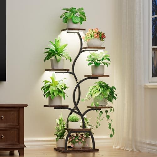 EVAWOO Plant Stand Indoor with Grow Light - 8 Tiered Plant Shelf Indoor, Corner Plant Stand, 49" Tall Plant Shelf with Lights for Indoor Growing, Lighted Flower Holder for Living Room, Balcony, Black