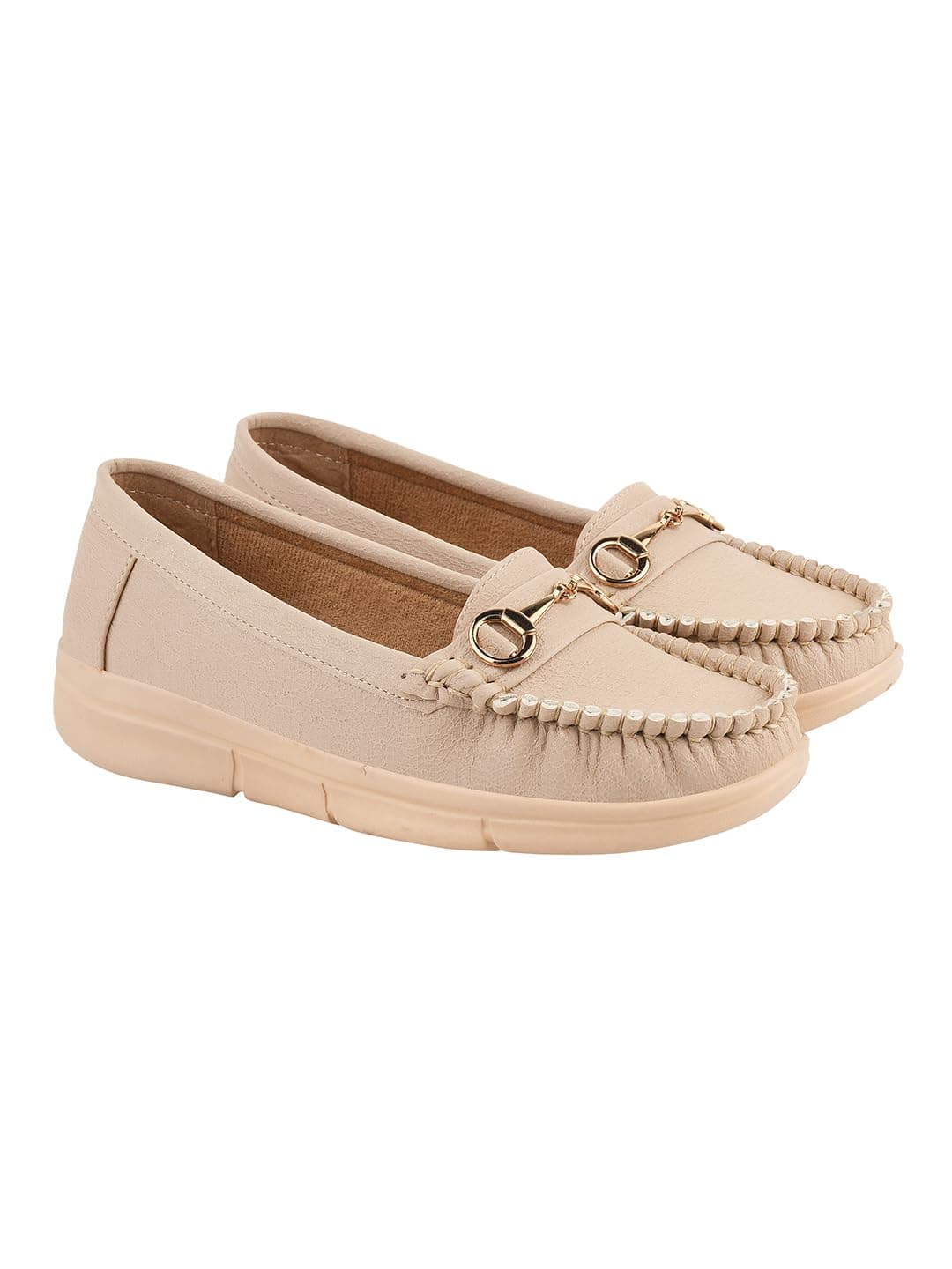 Shoetopia Buckle Detailed Casual Cream Loafers for Women & Girls /EU41
