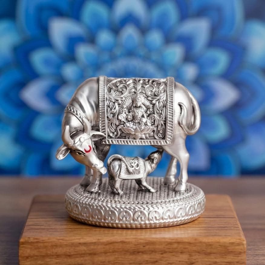 ARNAVIRA Gold Plated Antique Finish Lord Balaji Charan Paduka | Vishnu Charan Paduka for Pooja Room/Car Dashboard/Gifting (Kamdhenu Cow Gold, Small)