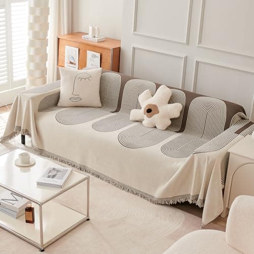 HOKIPO All Season Printed Chenille Sofa Cover Throw Blanket for 2 Seater Sofa, Size 180x250 cm, Coffee (AR-5215-CF)