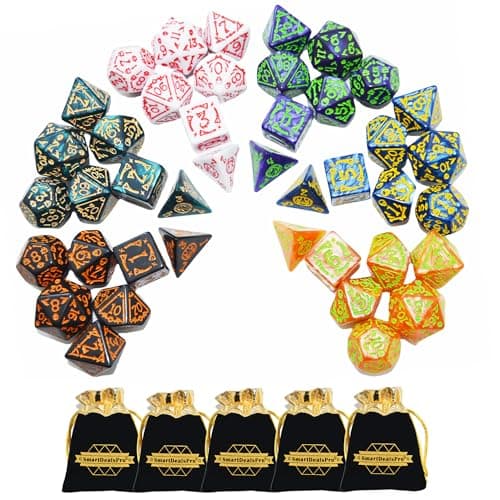 SmartDealsPro DoubleColors Polyhedral Dice Sets with Pouches for DD DND RPG MTG Dungeon and Dragons Table Board Roll Playing Games D4 D6 D8 D10 D D12 D20 6Color Retro Sets