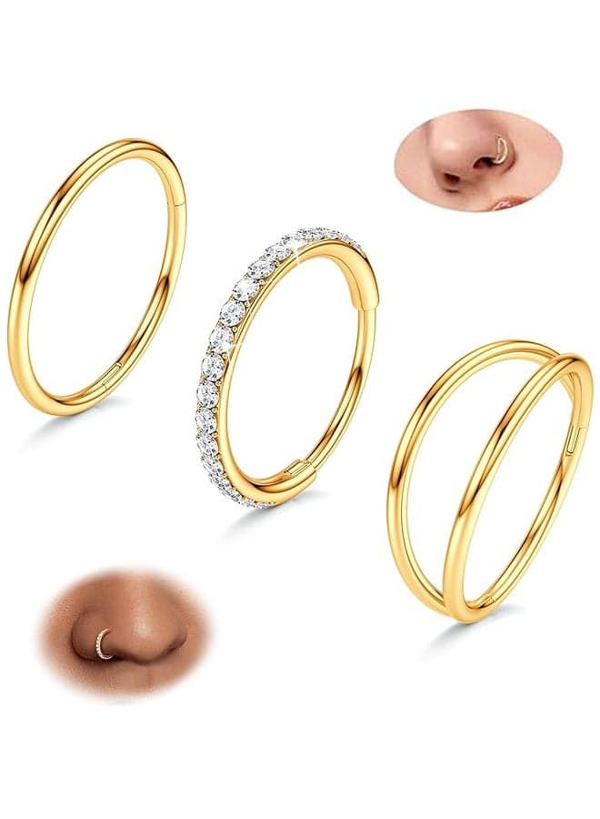 3Pcs Nose Rings Hoops - Double Hoop Nose Ring Hinged Piercing Jewelry Septum Clicker Rings Cartilage Earring Helix Rook Tragus Daith