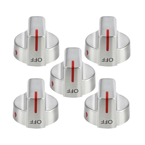 Stainless Steel 5304509064 Stove Knobs Replacement Parts for Frigidaire Gallery Oven Gas Stove Range 5304509929 Stove Top GCRG3060AFC Metal Silver Surface Burner Control Knobs 5 Pcs
