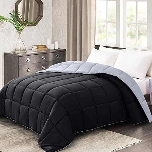 Homelike Moment Oversized Queen Comforter Black Duvet Insert Down Alternative Bed Comforter Lightweight Bedding Comforters Oversize Queen Quilted Soft All Season Reversible BlackLight Grey