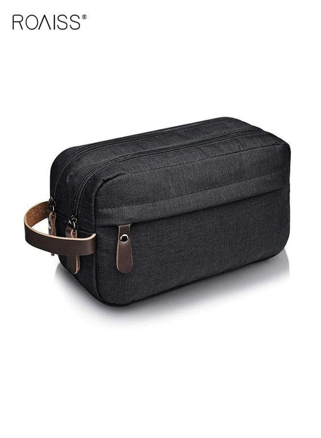 Men's Toiletry Bag, Large Capacity Travel Portable Storage Bag, Waterproof Double-Zip Makeup Bag for Business Trips, Multi-Functional Hanging Handheld Toiletry Organizer, Black