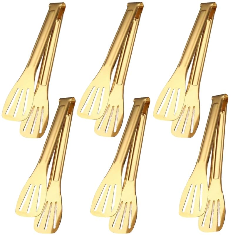 6 Pack Serving Tongs Kitchen Tong 7 Inch Gold Buffet Tongs Stainless Steel Food Tong Small Tong Serving Tong for Buffet Party Salad Appetizers