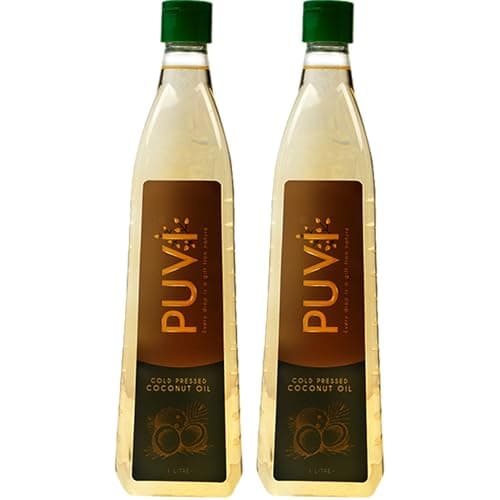 Puvi 2L Cold Pressed Coconut Oil (Chekku/Ghani) 1 Litre*Pack of 2