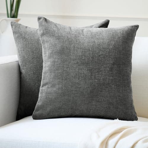 Encasa XO Thick Chenille Throw Pillow Covers Set of 2 | Grey - (20"x20") (50x50 cm) | Decorative Accent Square Throw Pillow Cases for Couch, Home Decor, Sofa