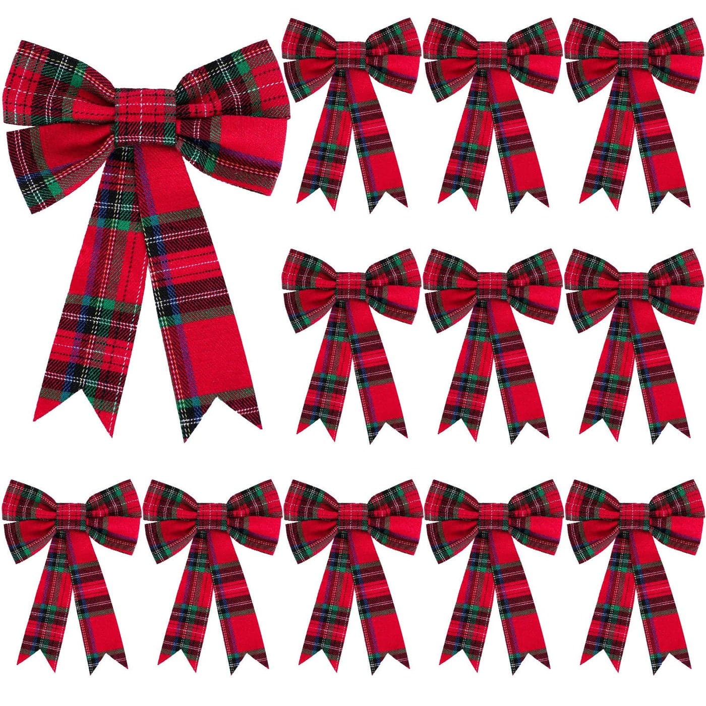 WILLBOND 12 Pieces Christmas Plaid Bow Red and Green Plaid Bow Christmas Tree Ornament Bows for Christmas Tree Home Decor 5 x 7 Inch