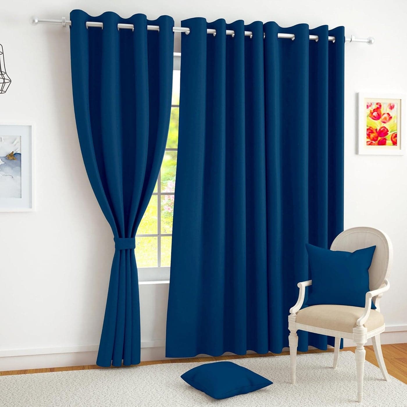 Story@Home Blackout Door Curtains 7 Feet Set of 4 | Plain Printed | 95% Room Darkening | Thermal Insulated Curtains | Curtain for Living Room | (116 x 215 cm, Navy Blue) | Perfect for Home Decor