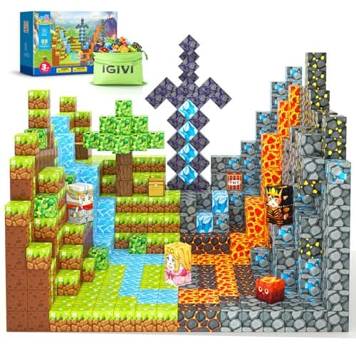 IGIVI Magnetic Blocks Build Mine Magnet World Lava Valley Set 1 Magnetic Cube Building Toys for Kids Ages 3 Montessori Sensory Toys for Toddlers Creative Game Themed Toy Gifts for Boys Girls