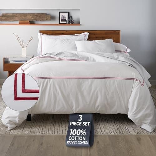 Ella Jayne Duvet Cover Queen Size (3 Pieces), 100% Cotton Percale, Full/Queen, Soft, Breathable & Lightweight, Including Duvet Cover (1 Piece) 90 x 90 Inches with 2 Pillow Shams (Red Design)