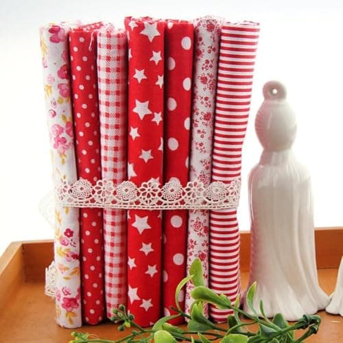 7Pcs Square Shape Flower Striped Polka Dot Cotton Fabric Fabric for Sewing 25x25cm Cotton Fabric Flower Polka Dot Bundle DIY Patchwork Quilt ClothCraft and Hobby Fabric Red