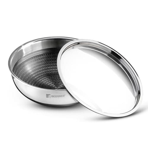 Bergner Hitech Triply Non-Stick 20 cm Tasla, 1.5 L Tasra with Non-Stick Mesh Pattern Inside, Rivetless Handle, Metal Spatula Friendly, Even Heat Distribution, Induction Bottom and Gas Stove Ready