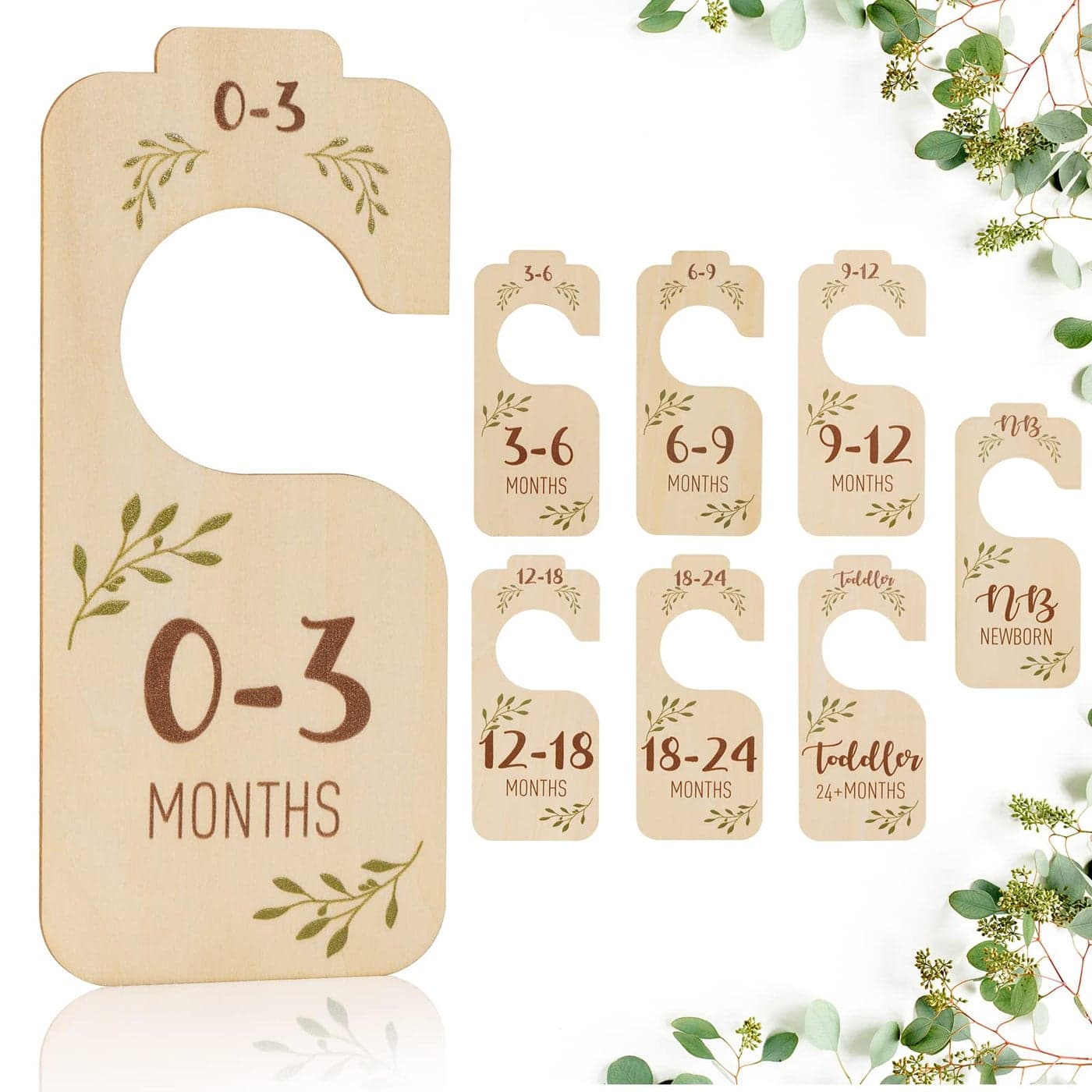 Baby Closet Dividers for Clothes Organizer Set of 8 Beautiful Wooden DoubleSided Baby Clothes Size Hanger Organizer from Newborn to 24 Months for Boho Nursery Decor