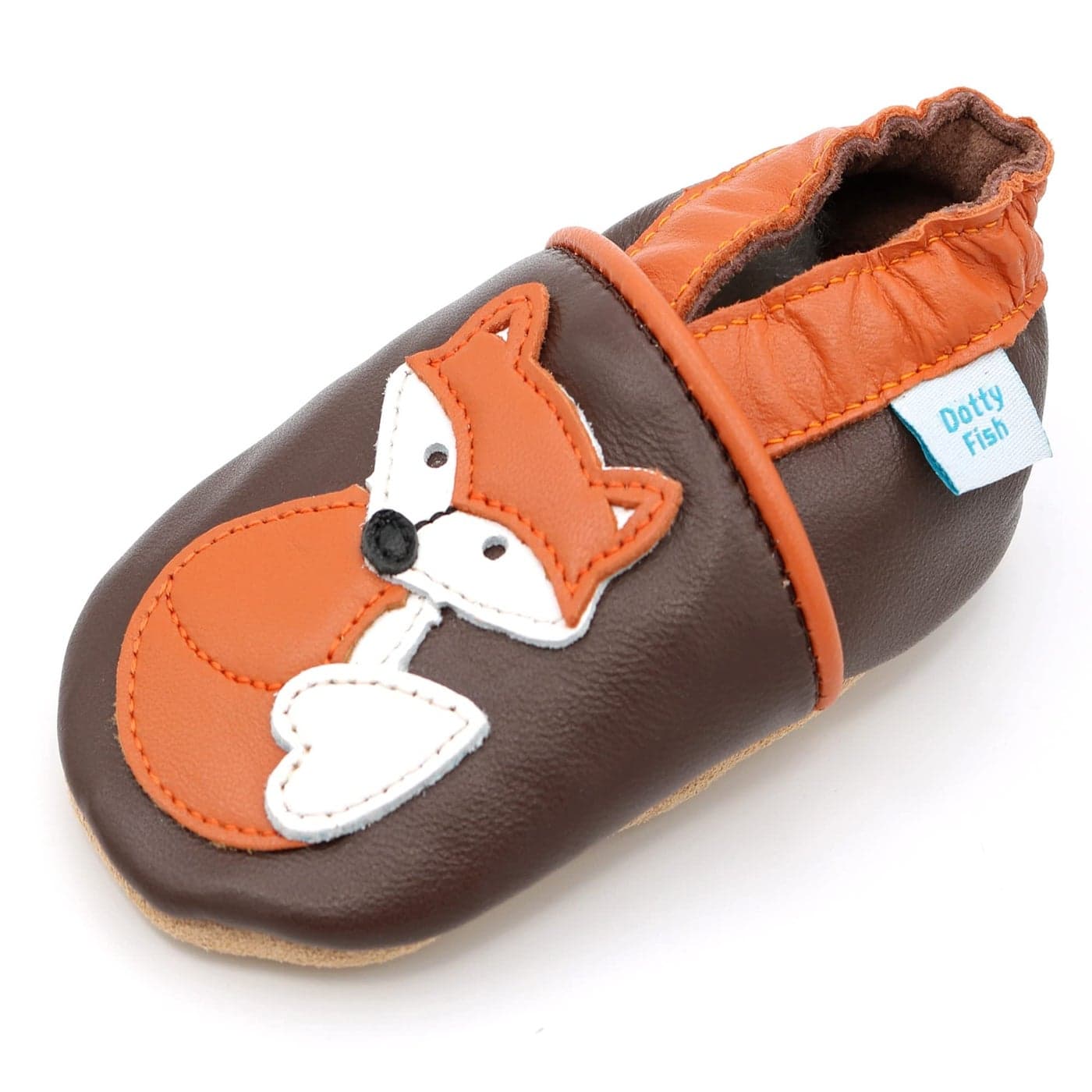 Dotty Fish Soft Leather Infant Shoes Unisex preWalkers Brown and Orange Fox 1218 Months