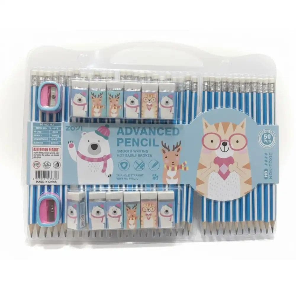 Smooth Writing Not Easily Breaking Non Toxic Stationery Set With HB Pencil, Eraser And Sharpener- 50pcs