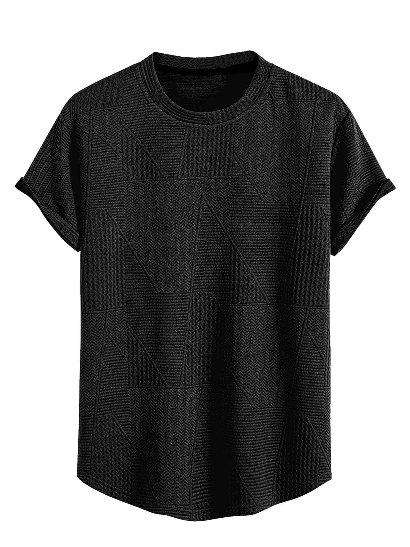 GRECIILOOKS T Shirt for Men Cotton | Textured Oversized Fit Man t-Shirt | Round Neck Half Sleeve Men t-Shirt's Black